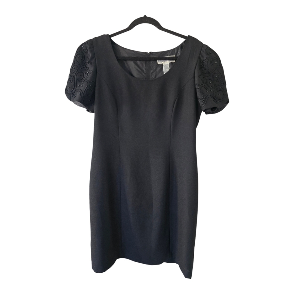 Jessica Howard Dress Women Sz 14 Black Embroidery Midi Witchy Puff Sleeve